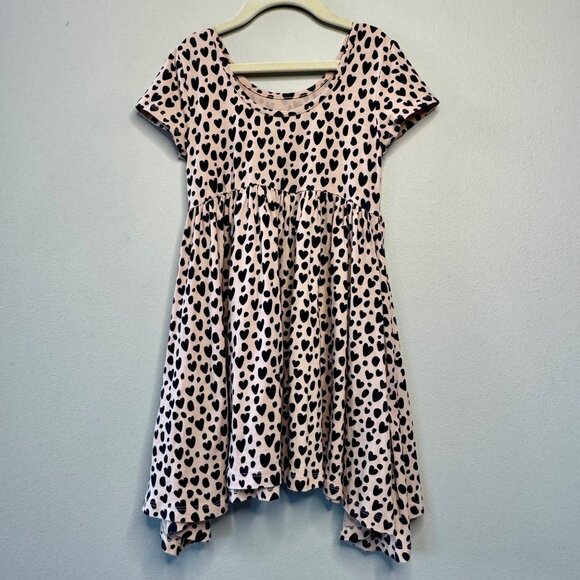 TAYLOR JOELLE Heart Print Dress Girls 7 Black Pink Love Hearts Twirl Cotton Girl - Picture 2 of 5